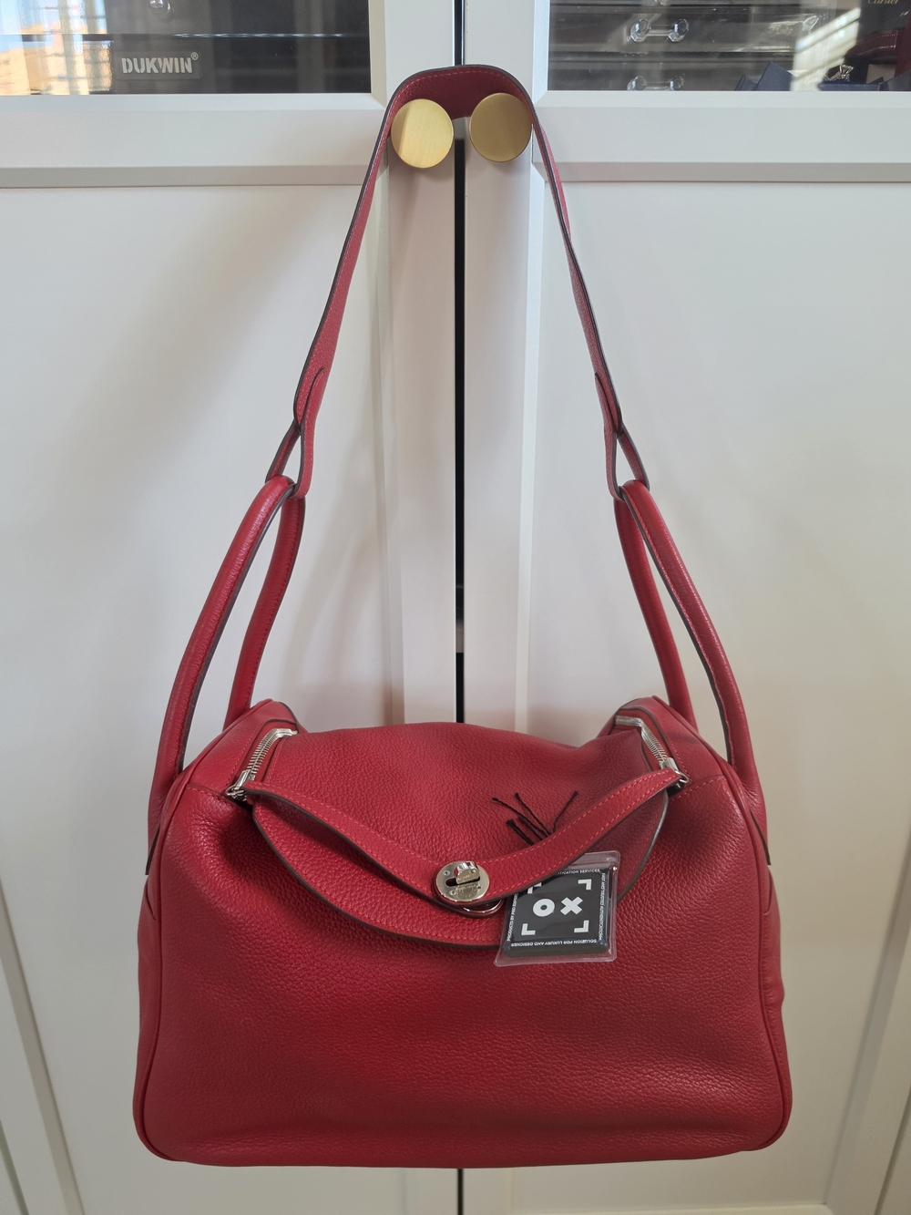Hermes Lindy 34 In Red Togo Leather Shoulder Bag w/COA
